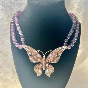 Eye Candy LA - Stunning Butterfly genuine Amethyst Statement Neckla